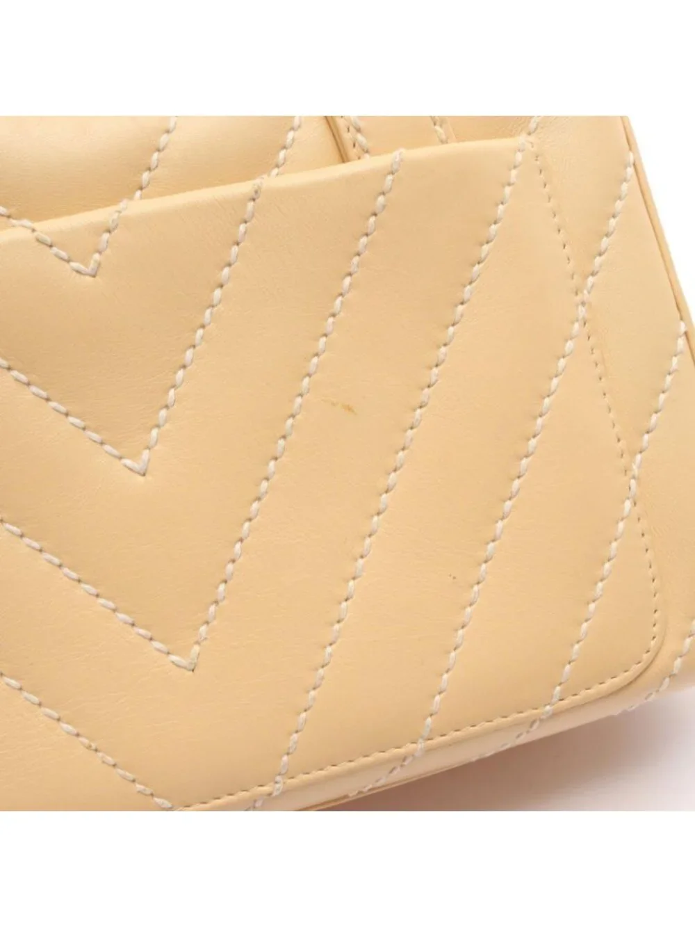 Chanel Handbag Wild Stitch Chez Blanc Yellow Beige Leather Handle